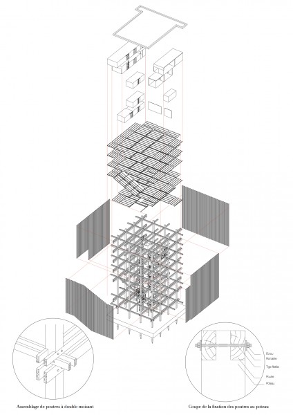 Axonométrie éclatée de la structure / Lili Chong