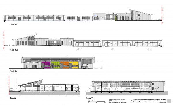 Salles de classes façades et coupes / A2M _ Patricia MAITRE