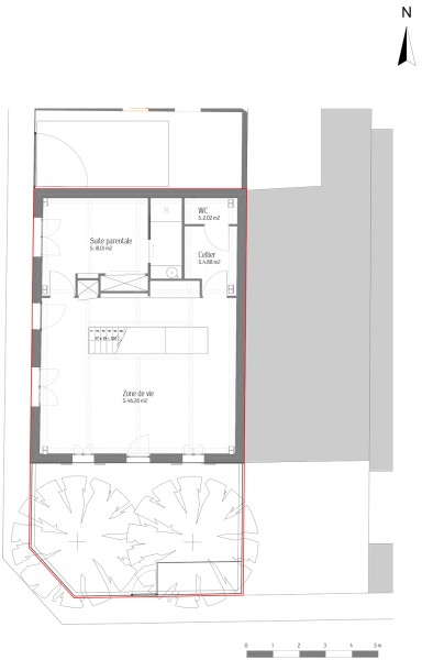 Maison des charmilles - plan RDC 1/100° / © Justine Reverchon Architecte