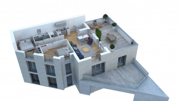 Axonométrie Logement Type T3 / KDSL Visualisation architecturale
