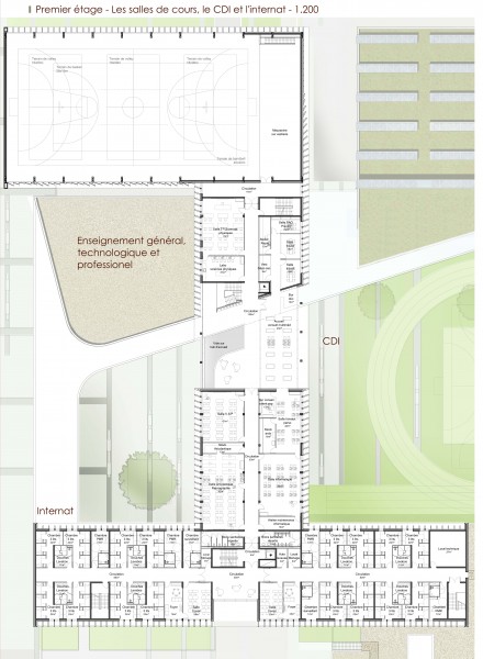 Plan du R+1 - Lycée Hélène Duc / TLR Architecture