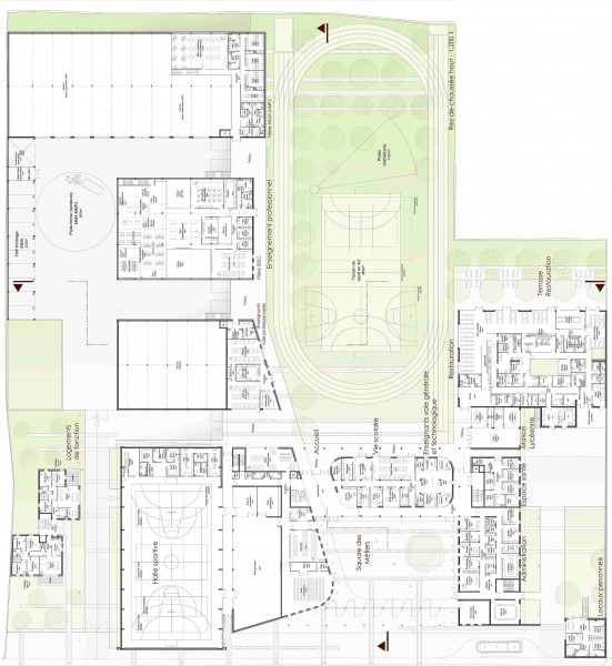 Plan du RDC - Lycée Hélène Duc / TLR Architecture