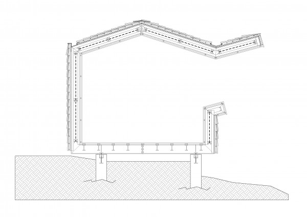 Coupe du préau de la maison de l'éclusier /