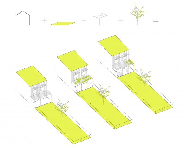 schéma de principe villas + évolutivité des pergolas / Hoerner Ordonneau architectures