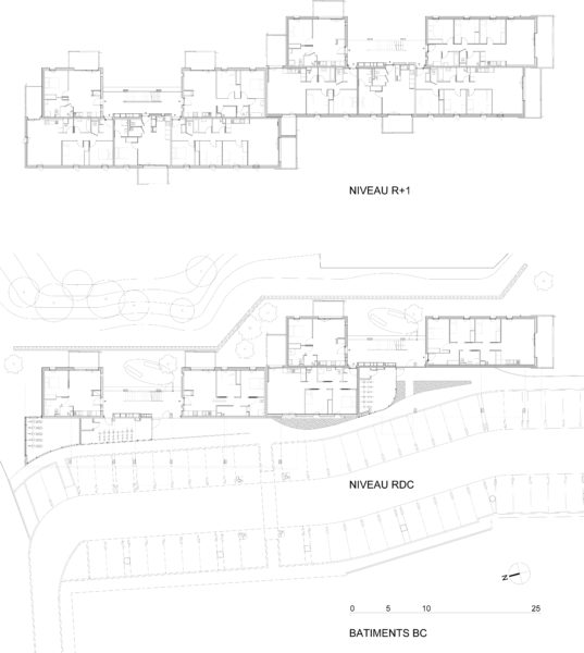 Bâtiments BC : plans niveaux RDc et R+1 / ALC ARCHITECTES
