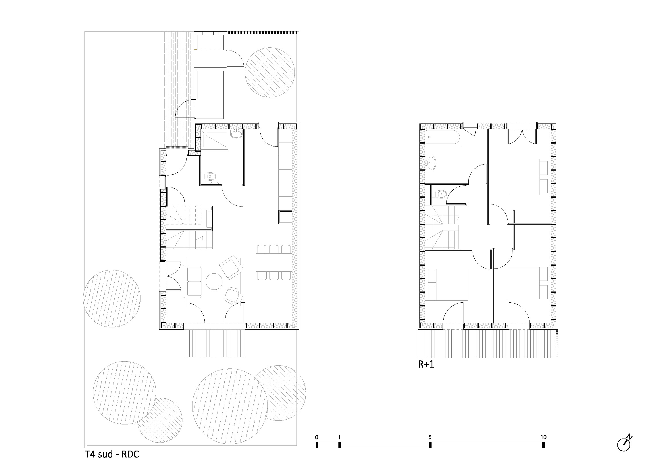Plans de niveaux T4 Sud / AVA