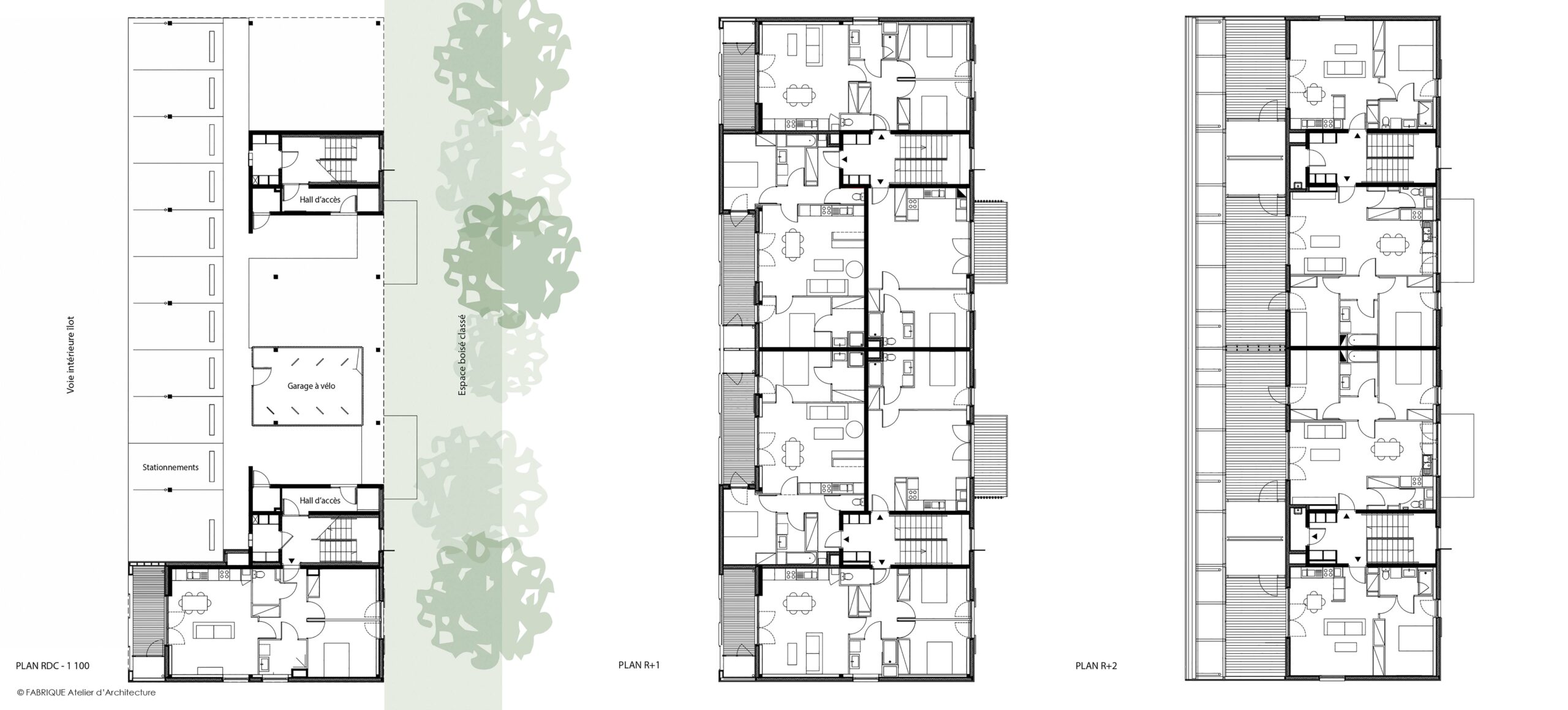 Plans RDC R+1 et R+2 / Fabrique Atelier d'Architecture