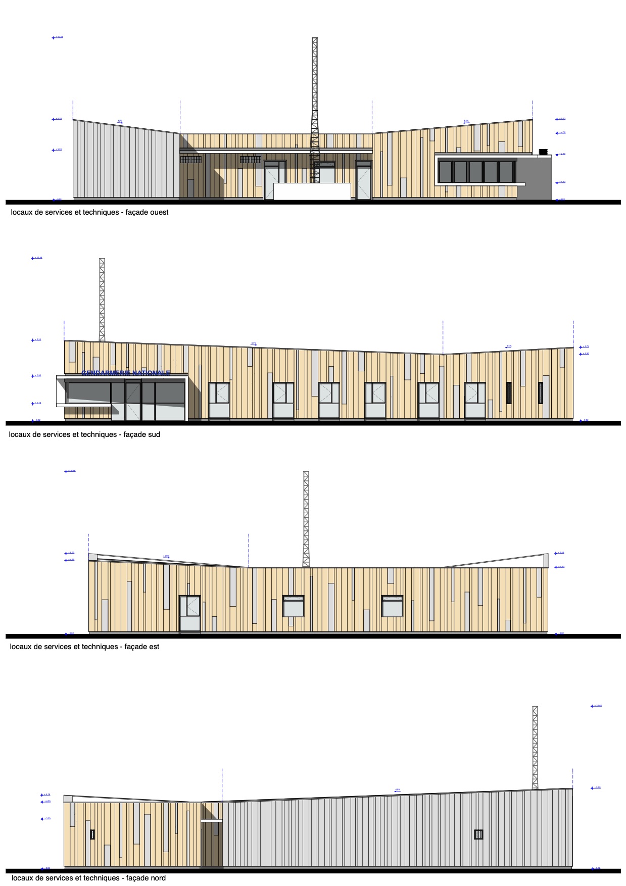 Façades des Locaux de Services et Tehniques / Corset-Roche & associes