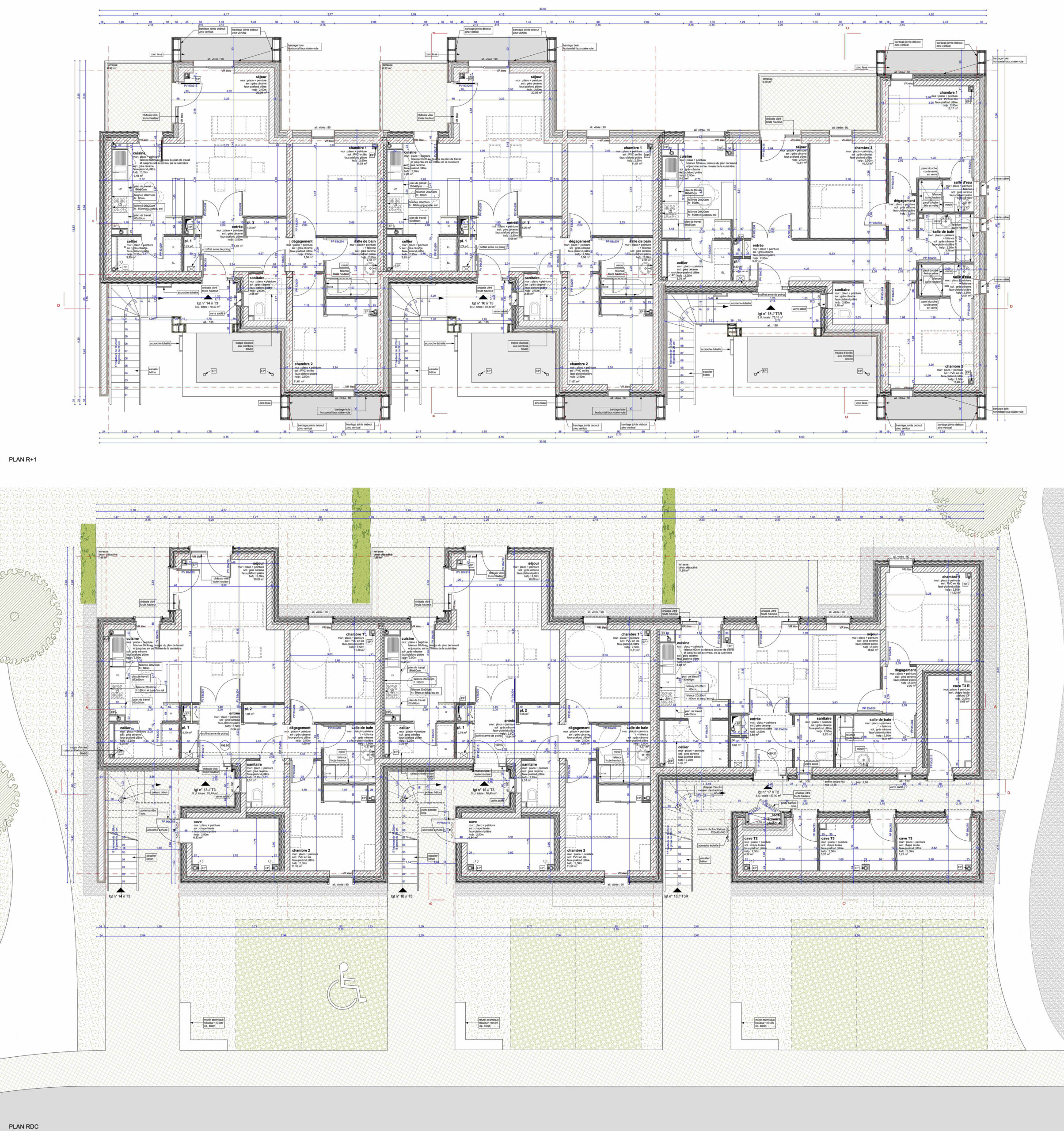 Plans des logements semi-collectifs T2//T3 /