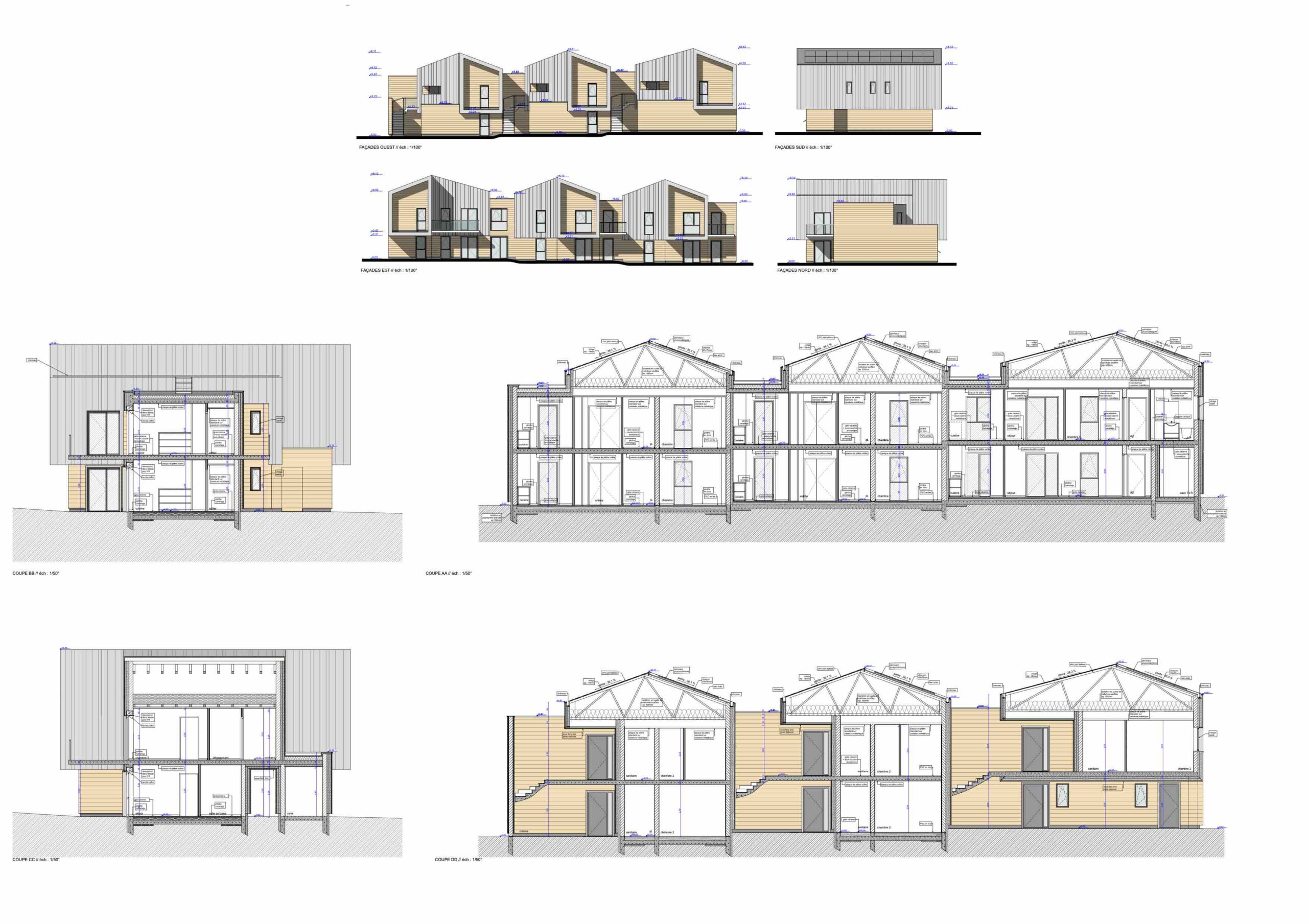 Coupes_facades des logements semi-collectifs T2//T3 /