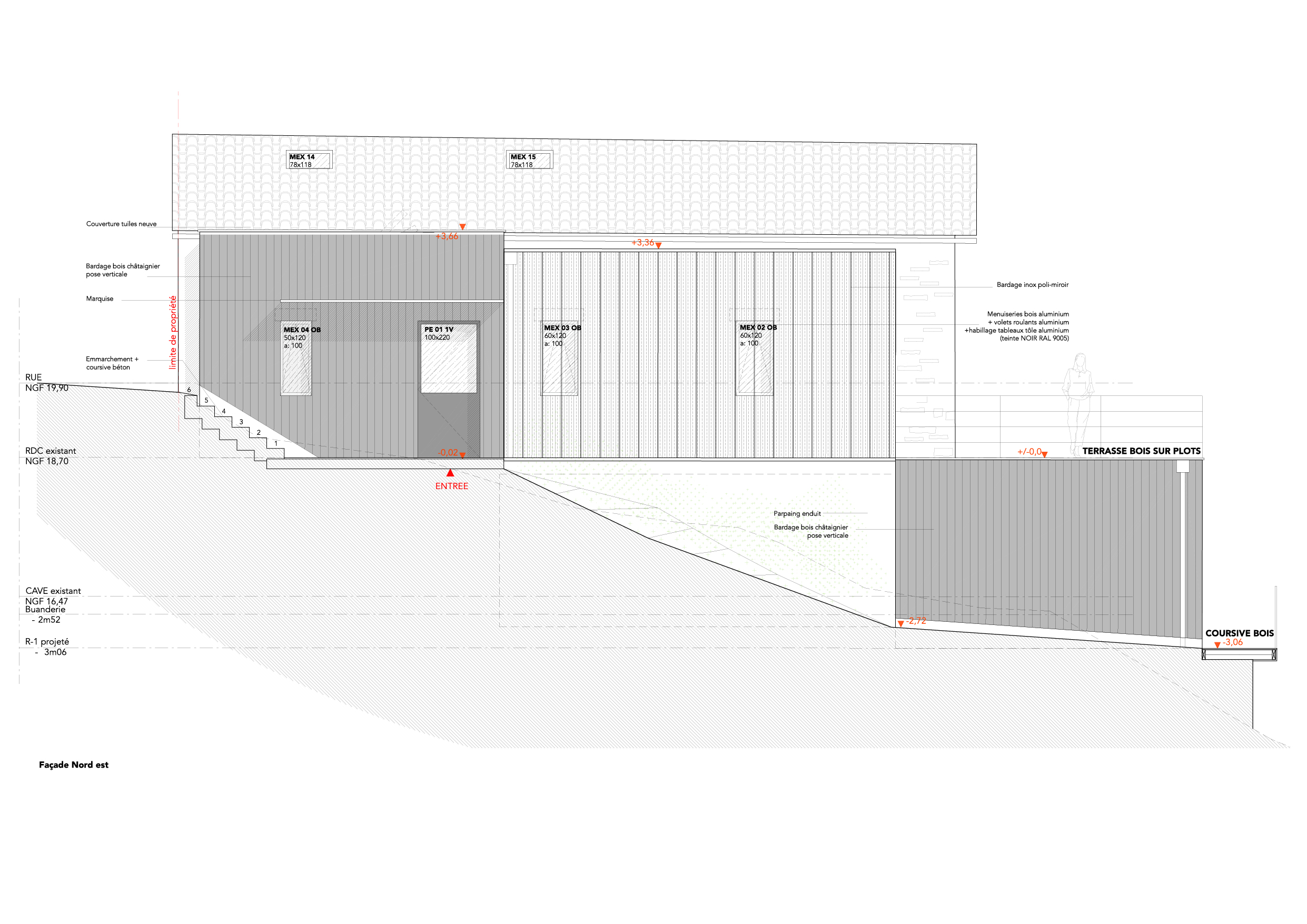 Façade nord-est / Claire Archimbaud Architecte