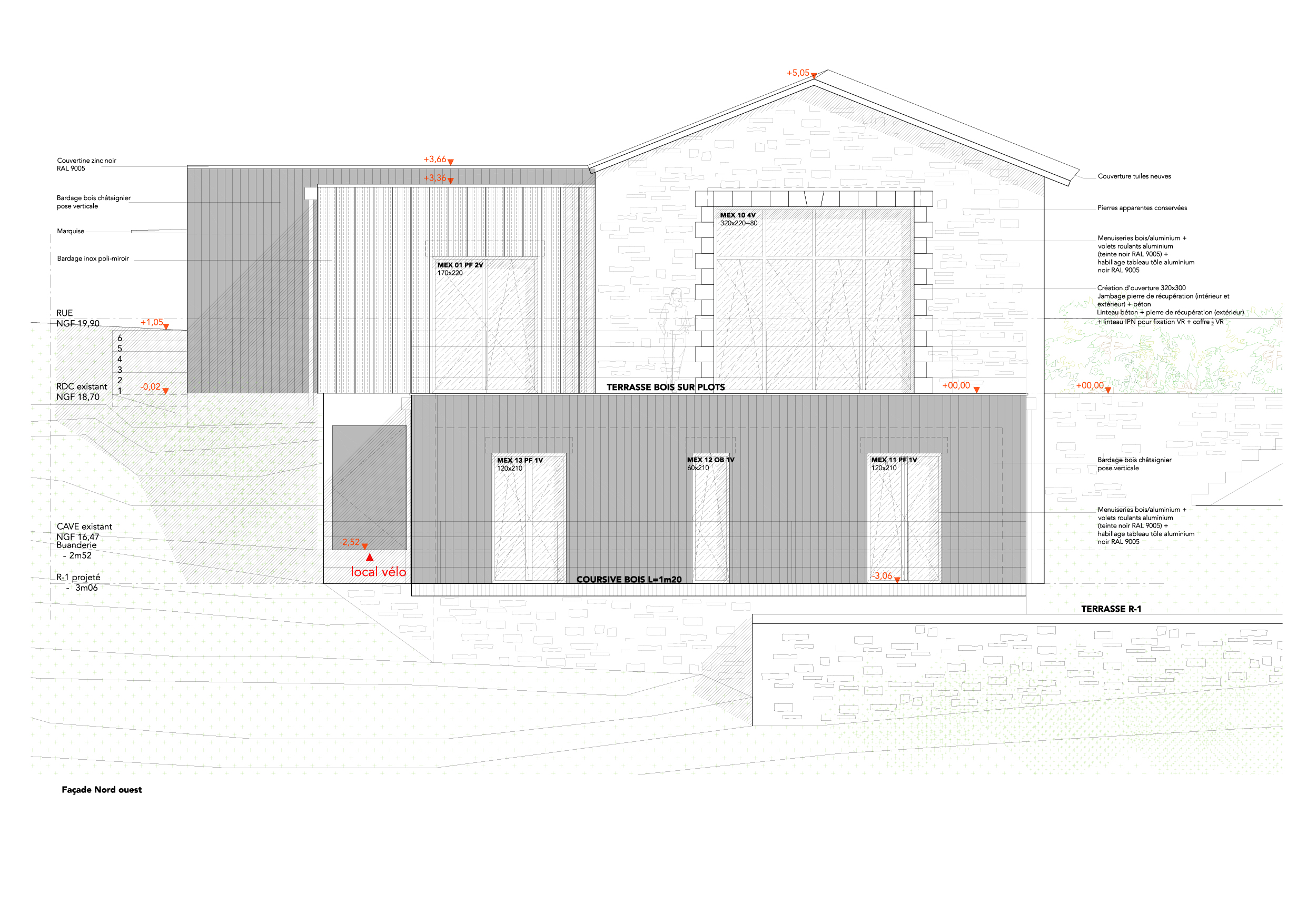 Façade nord-ouest / Claire Archimbaud Architecte