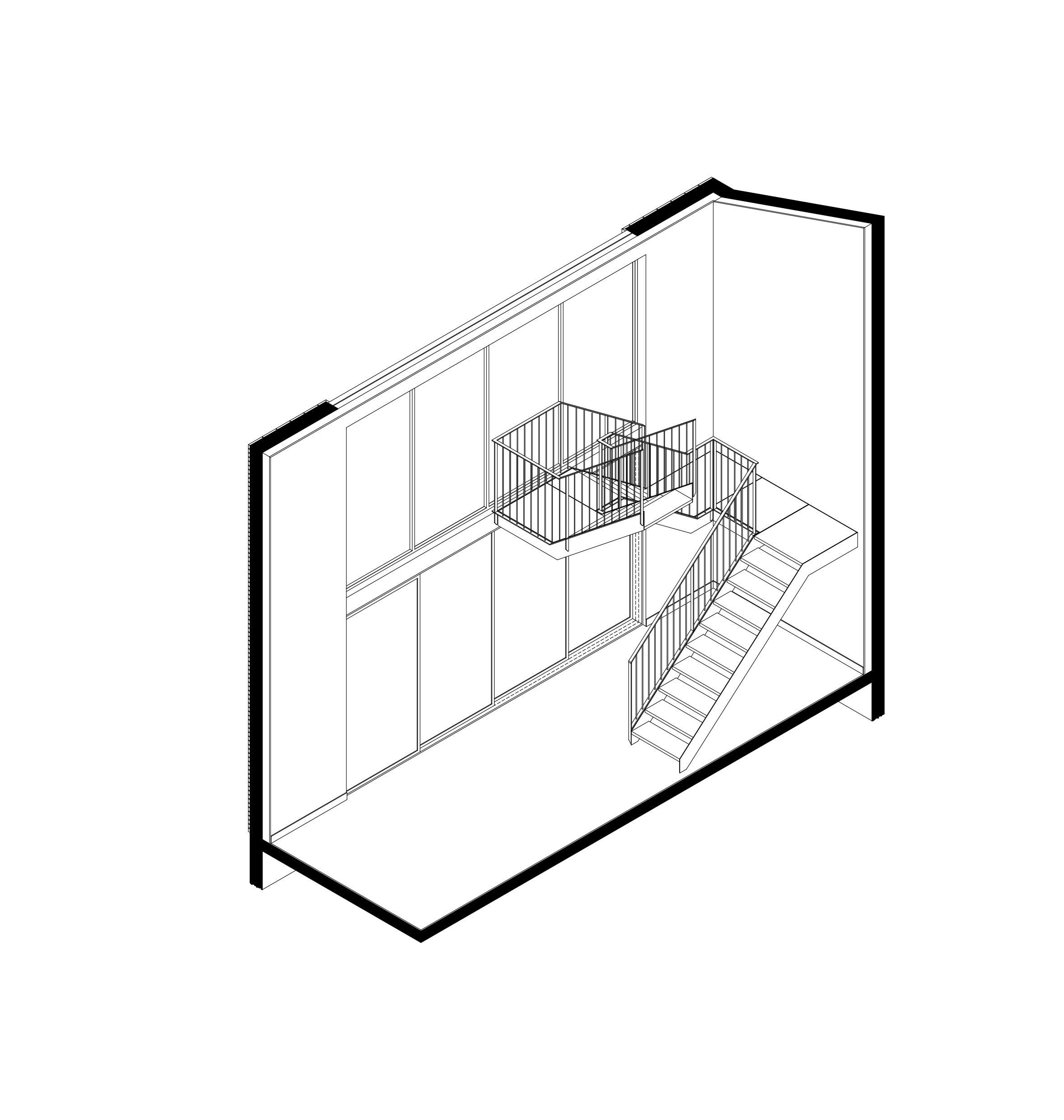Axonométrie de l'escalier et la nouvelle façade / Edgar