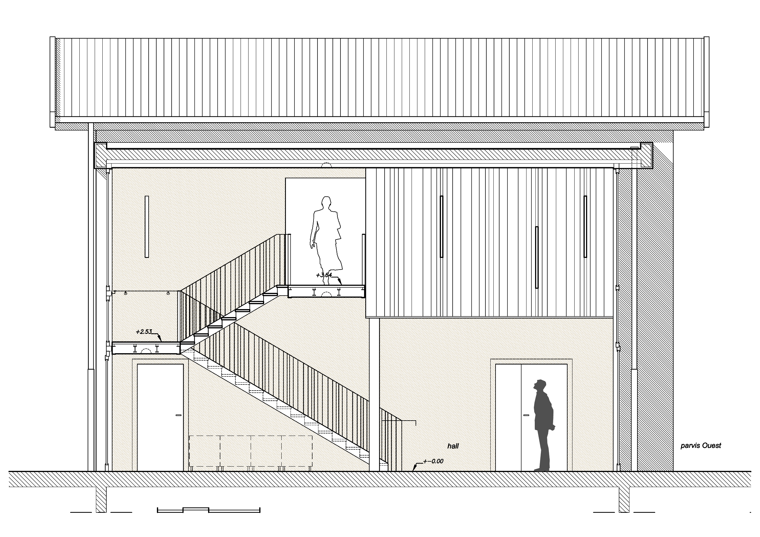 Coupe sur hall / Tratteggio architecture