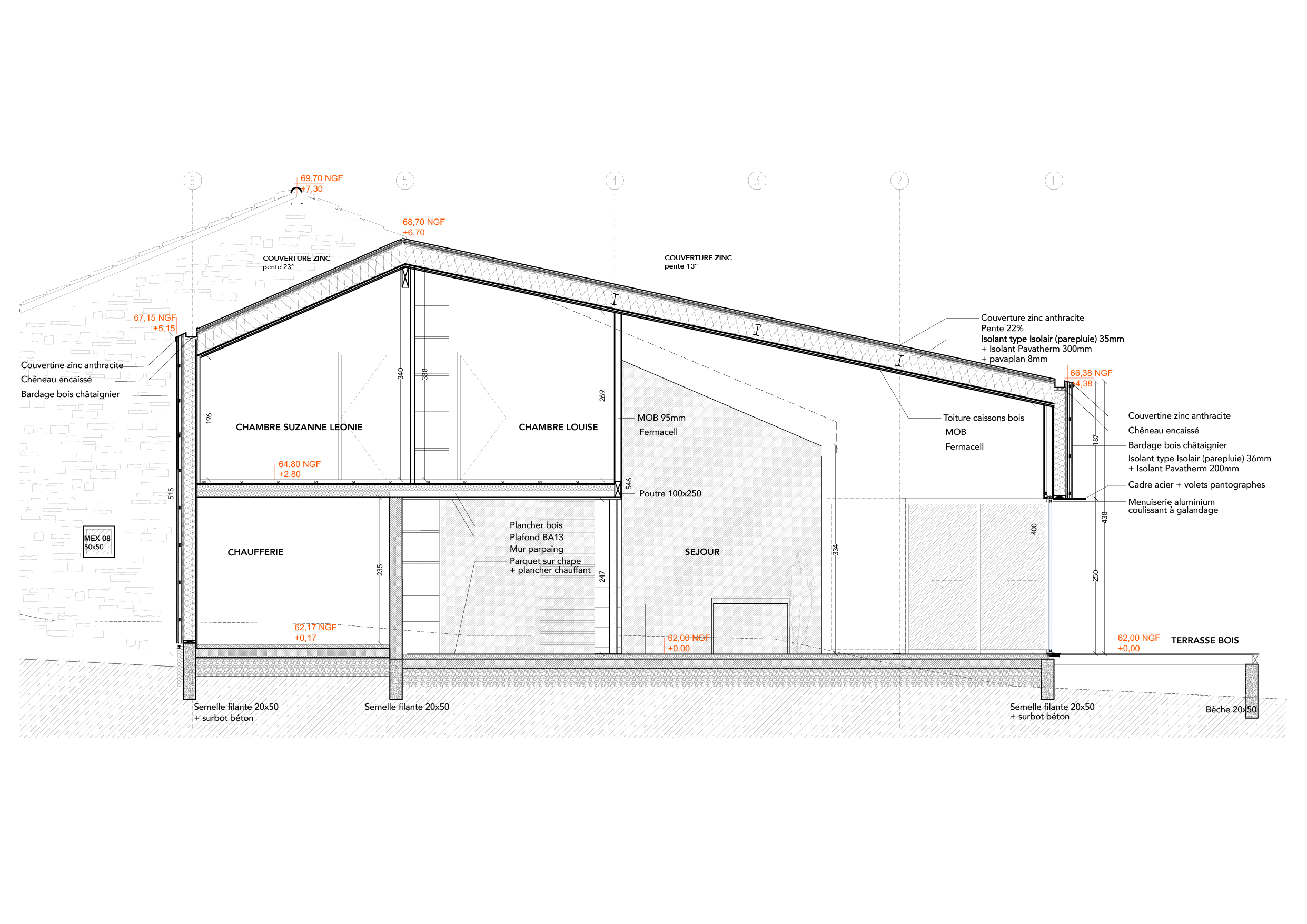 coupe aa / Claire Archimbaud Architecte