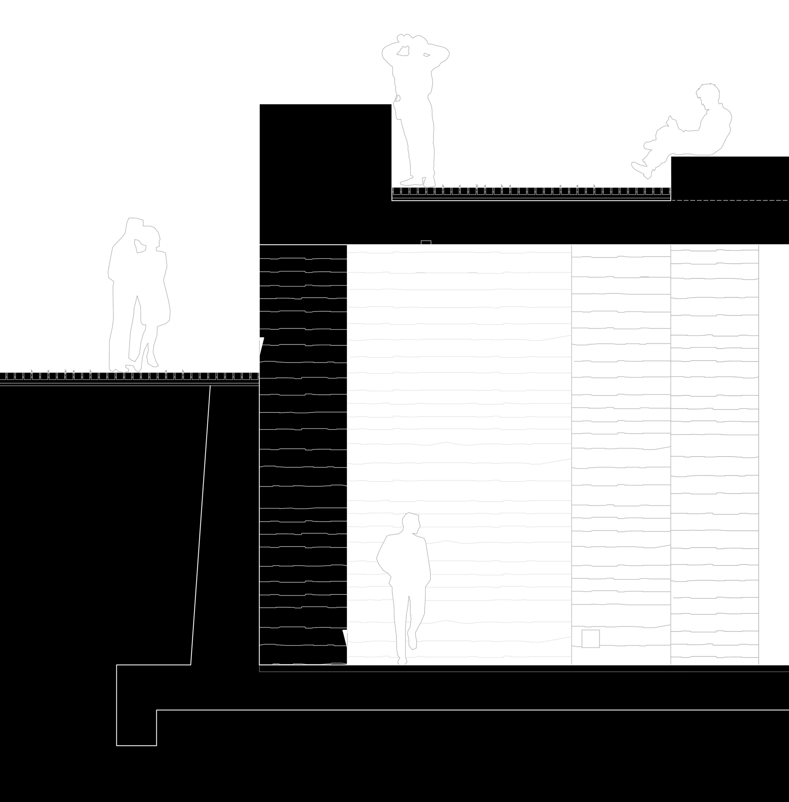 Détail : chaque matériau est utilisé dans ses caractéristiques propres : le béton de site pour ses qualités de résistance à la compression, le béton coulé et armé pour son potentiel de franchissement / Maxime Carrère
