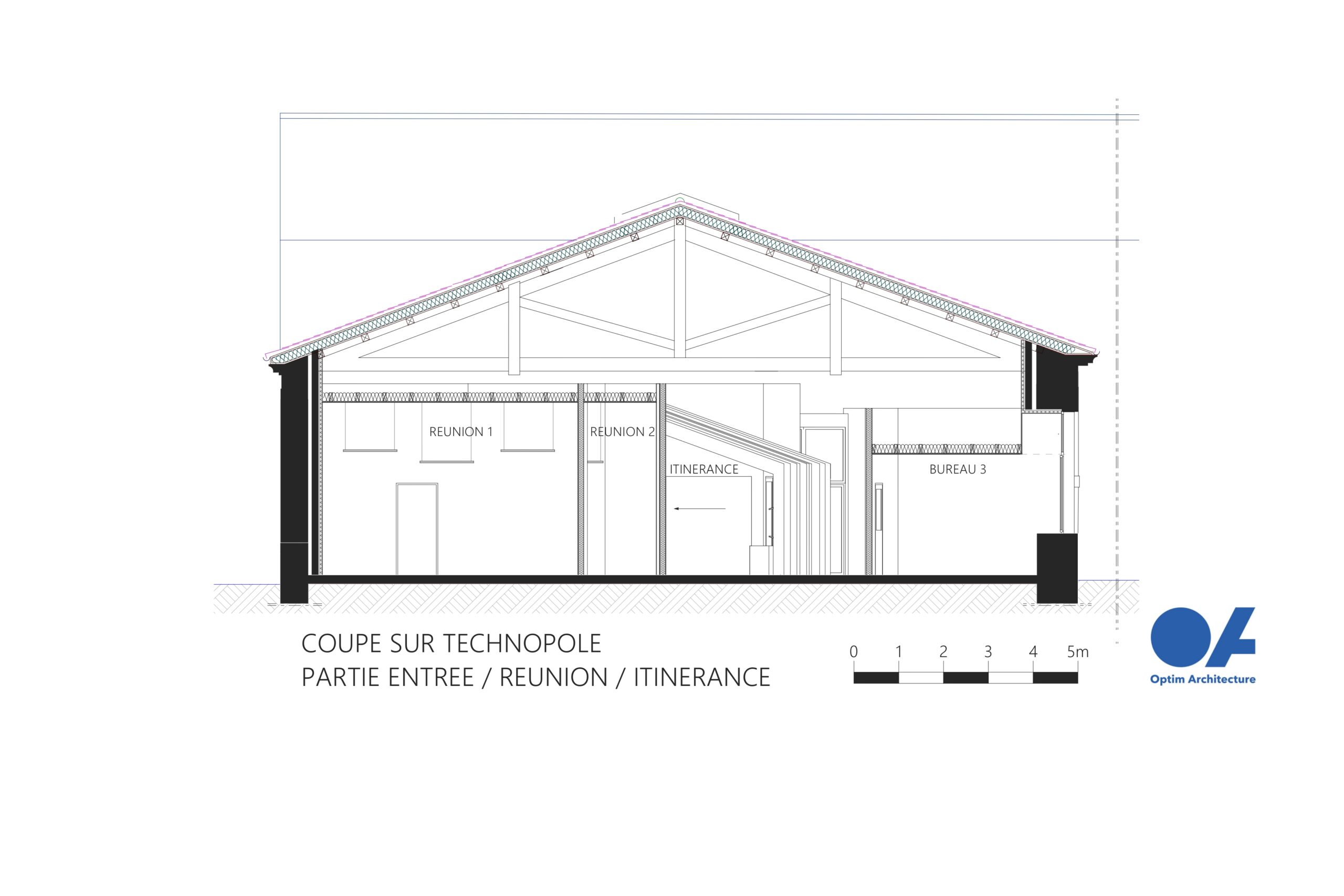 Coupe sur Entrée réunion Itinérance du TECHNOPOLE / Optim'Architecture