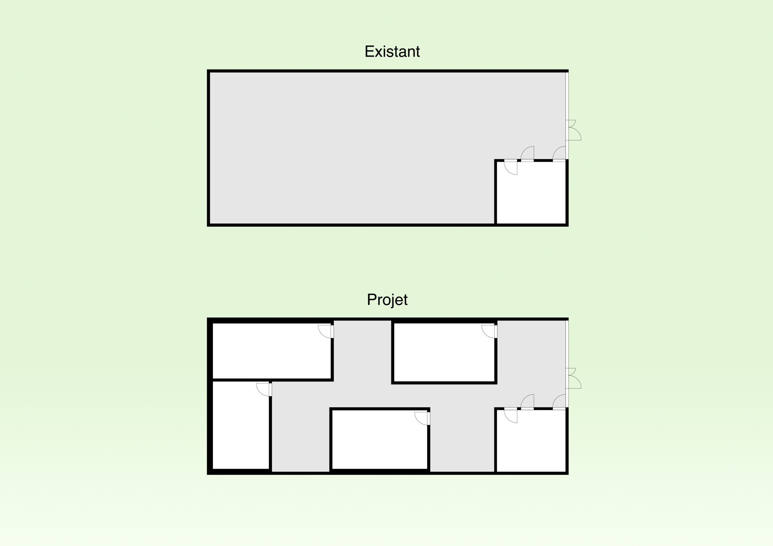 Plan de niveau existant/projet / B+L ARCHITECTES