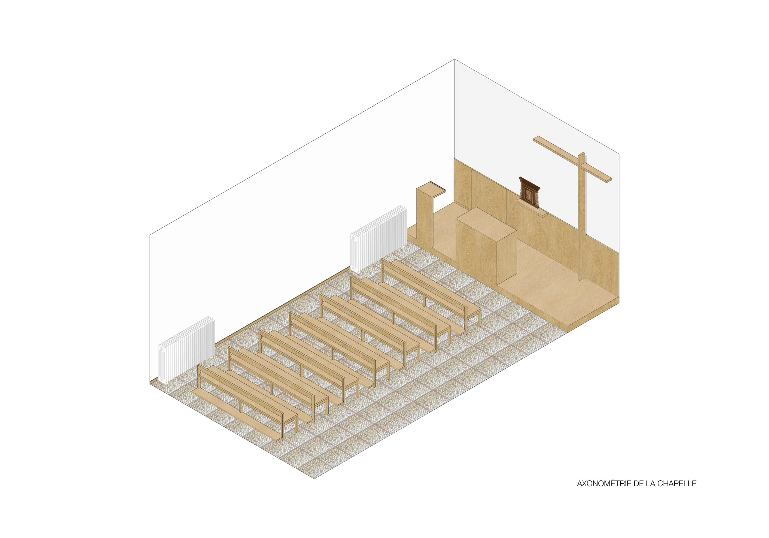 Axonométrie de la Chapelle / Lauren Havel & Mathias Cisnal Architectes