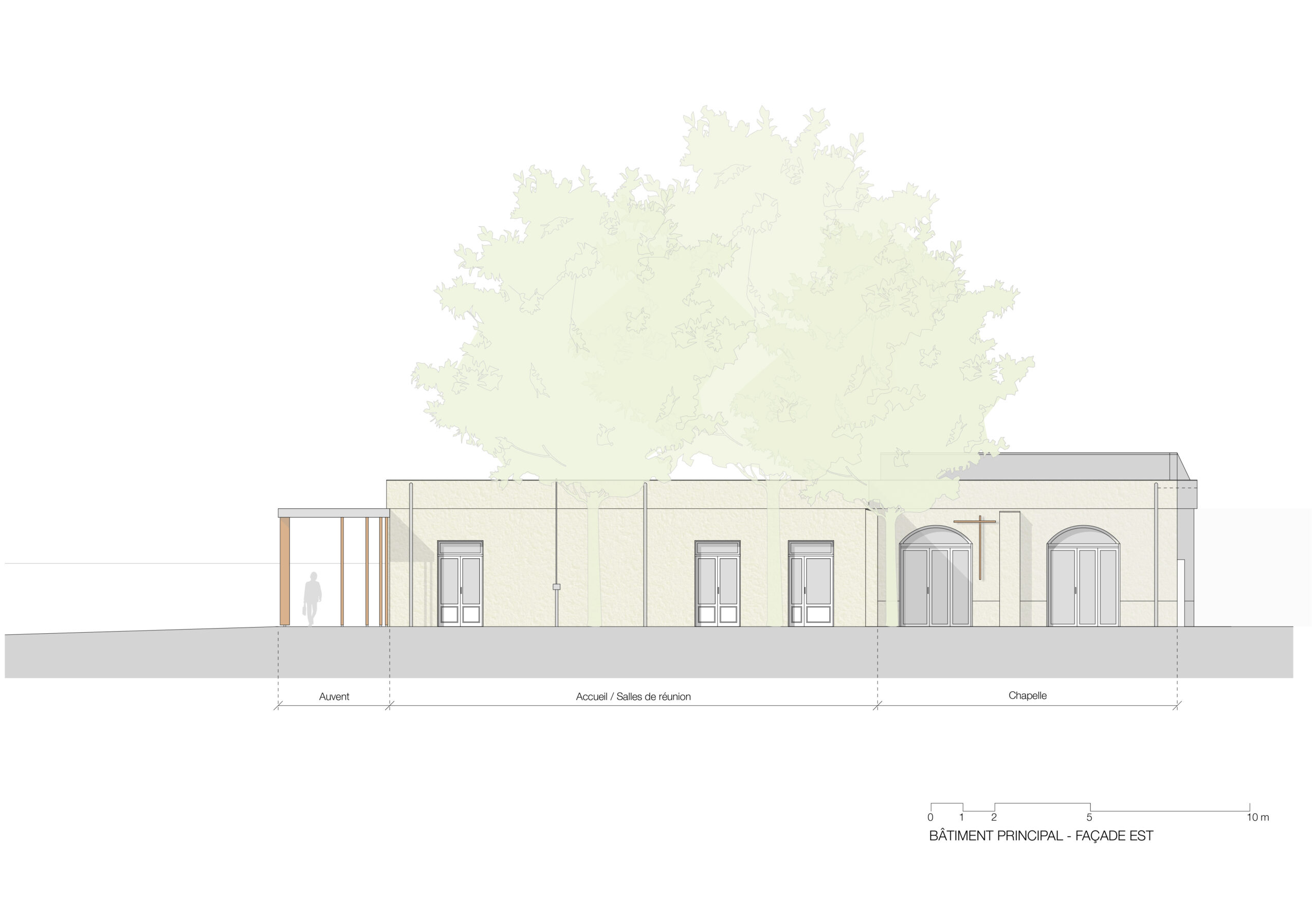 Façade Est du Bâtiment principal / Lauren Havel & Mathias Cisnal Architectes