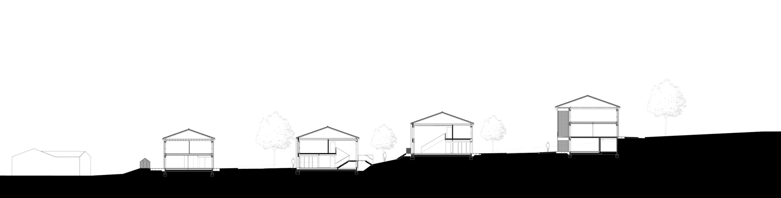 Coupe paysagère sur les bâtiments A, B, C, D et E / Atelier du Rouget Simon Teyssou & associés
