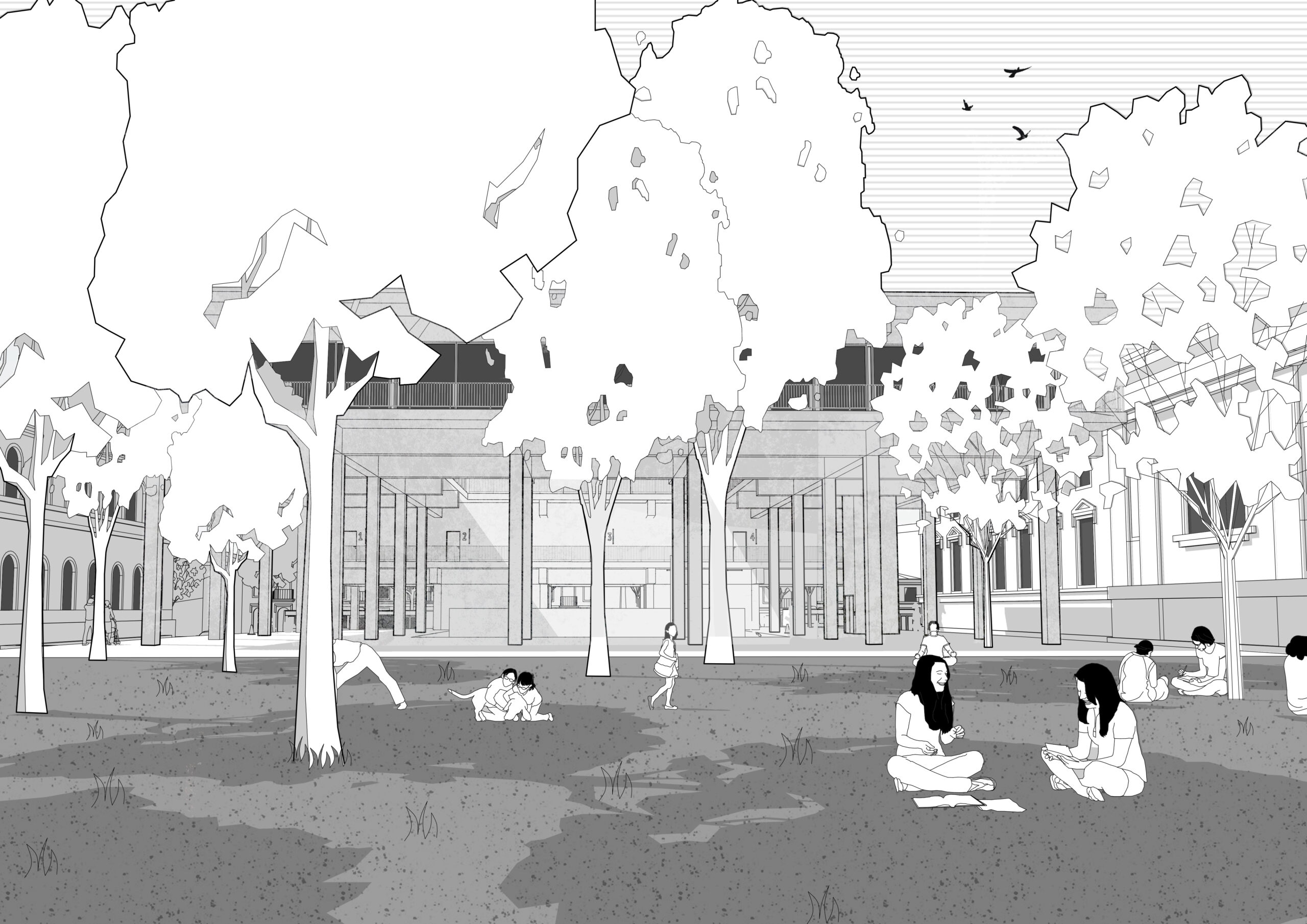 Le parc se prolonge dansla colonnade / Benjamin Codet
